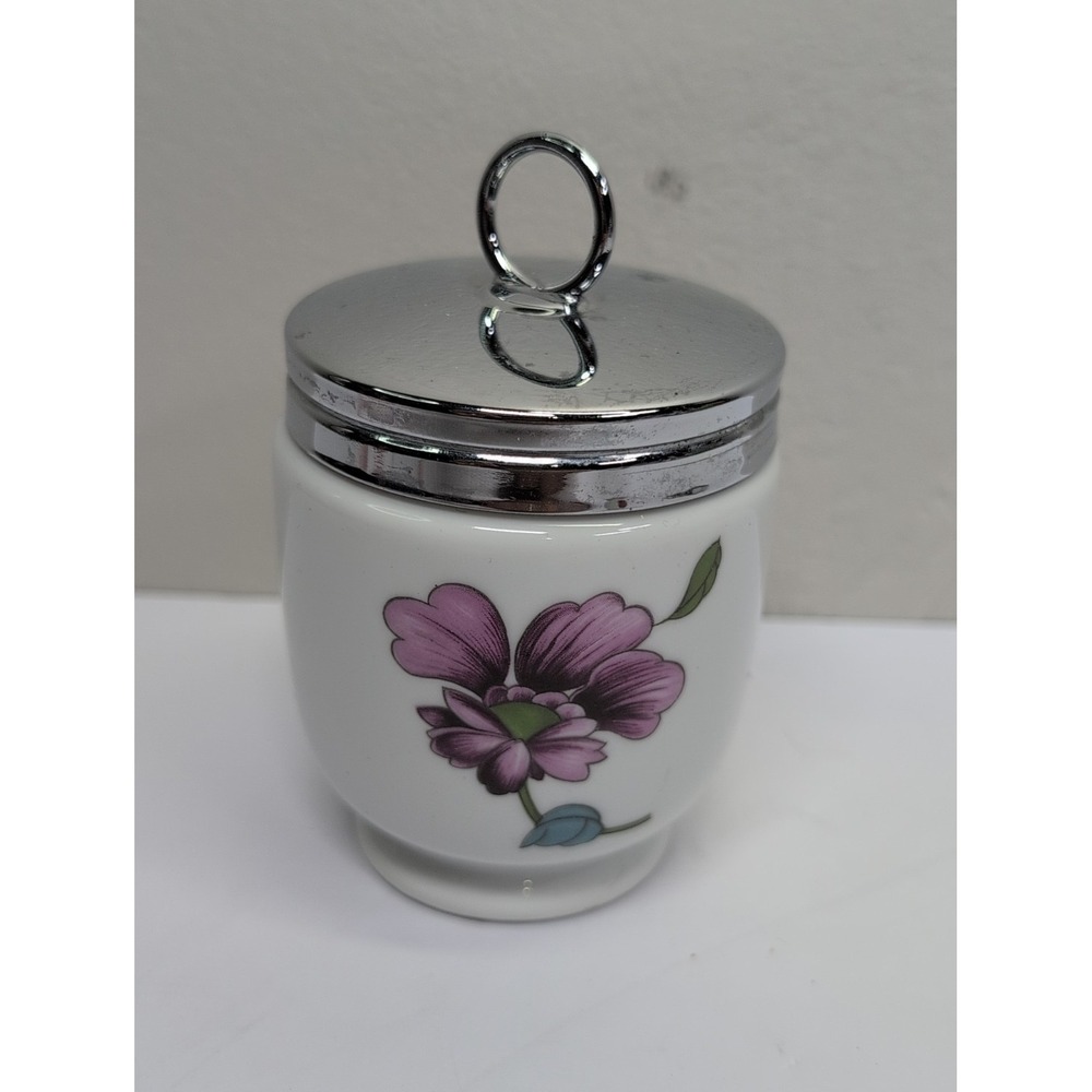 Royal Worcester Astley Egg Coddler Porcelain with Floral Purple Flowers Single